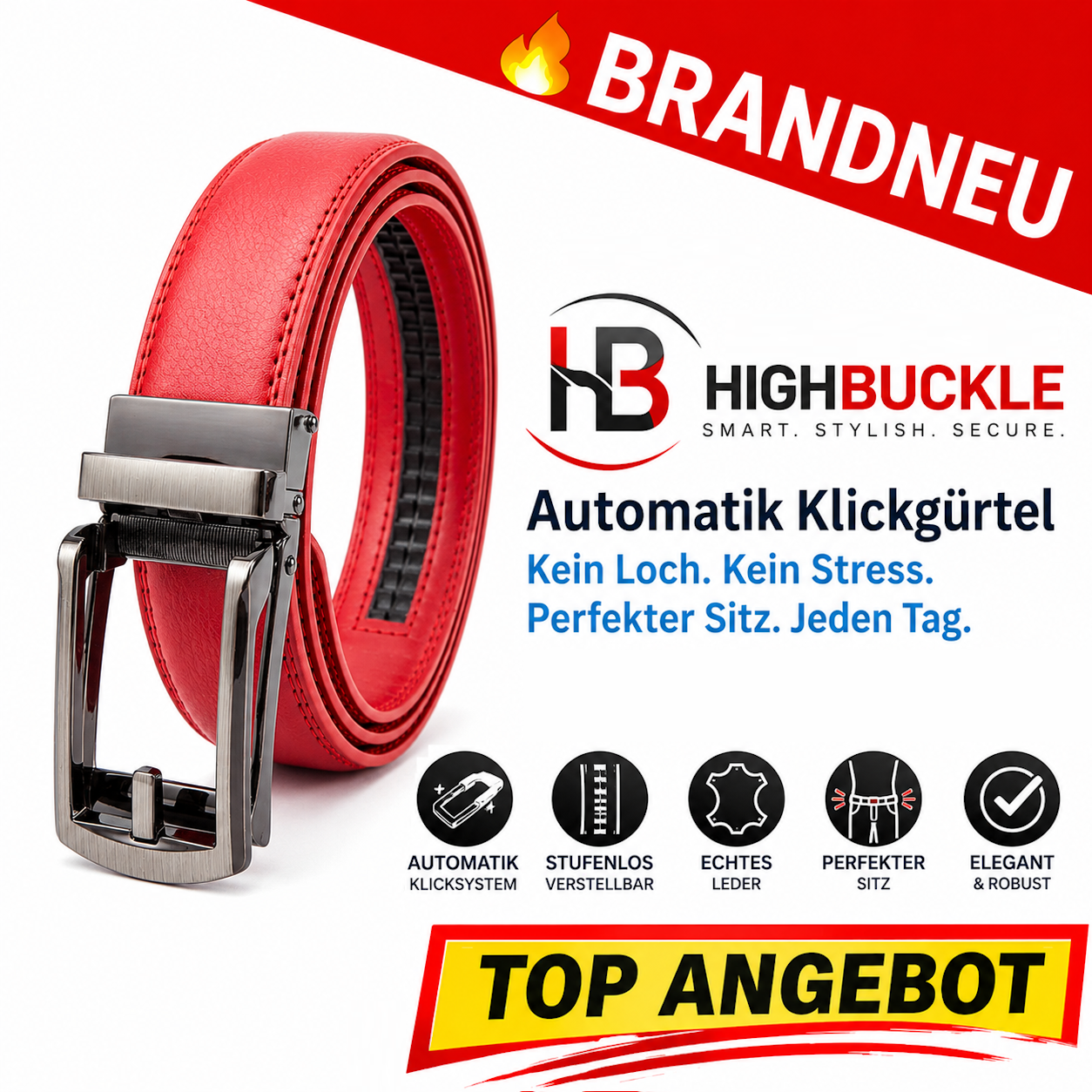 Highbuckle™ Herren Automatik Gürtel Leder Klickgürtel Ohne Löcher verstellbar