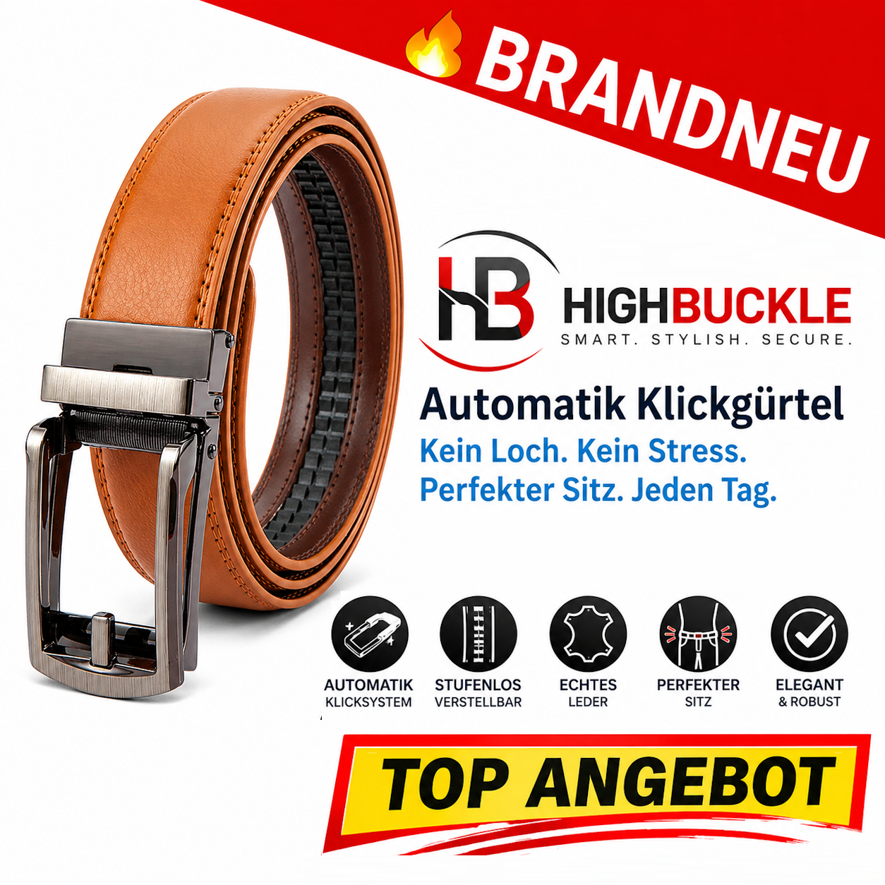Highbuckle™ Herren Automatik Gürtel Leder Klickgürtel Ohne Löcher verstellbar