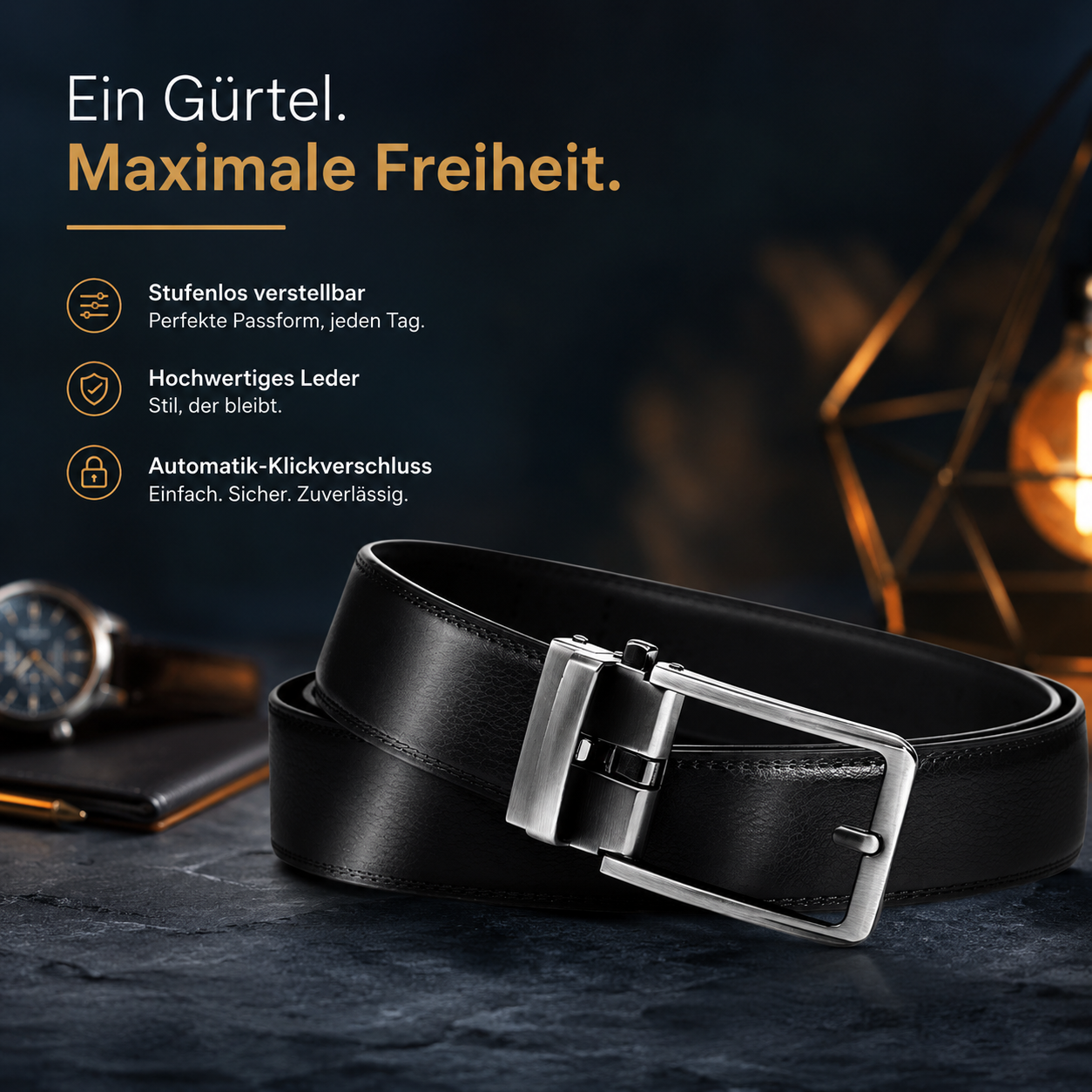 Highbuckle™ Herren Automatik Gürtel Leder Klickgürtel Ohne Löcher verstellbar