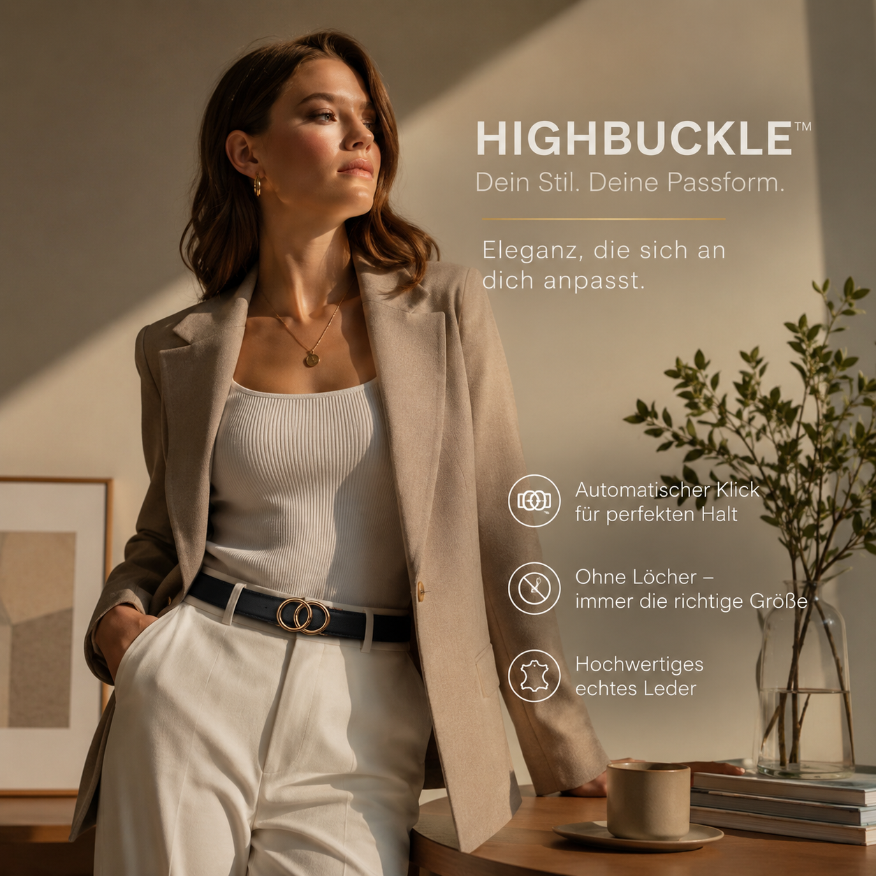 Highbuckle™ Damen Automatik Gürtel Leder Klickgürtel Ohne Löcher verstellbar