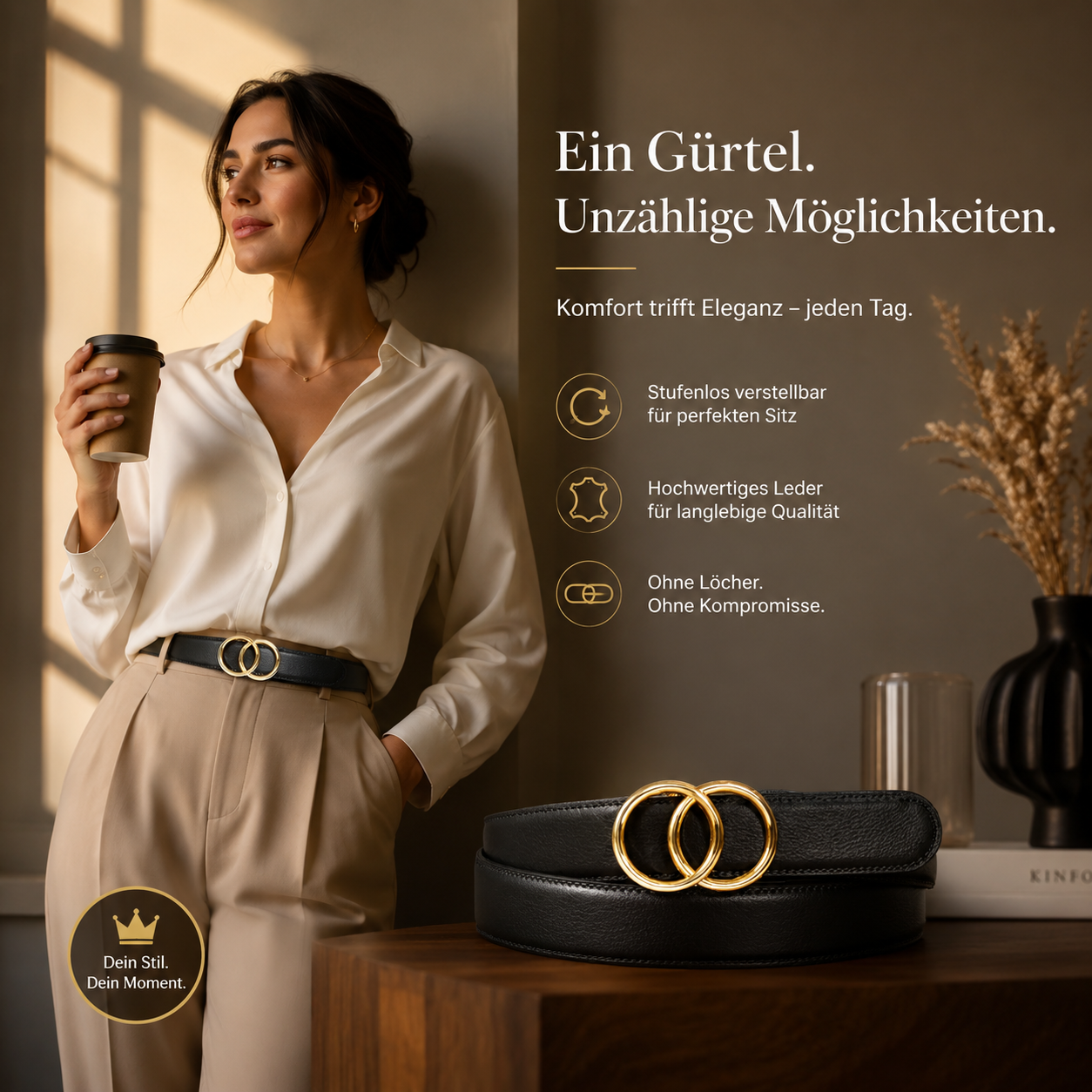 Highbuckle™ Damen Automatik Gürtel Leder Klickgürtel Ohne Löcher verstellbar