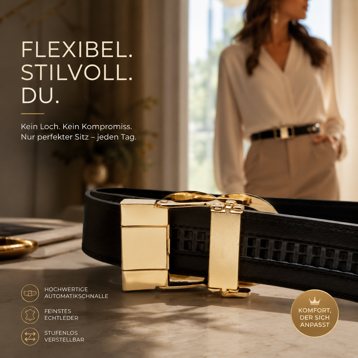 Highbuckle™ Damen Automatik Gürtel Leder Klickgürtel Ohne Löcher verstellbar