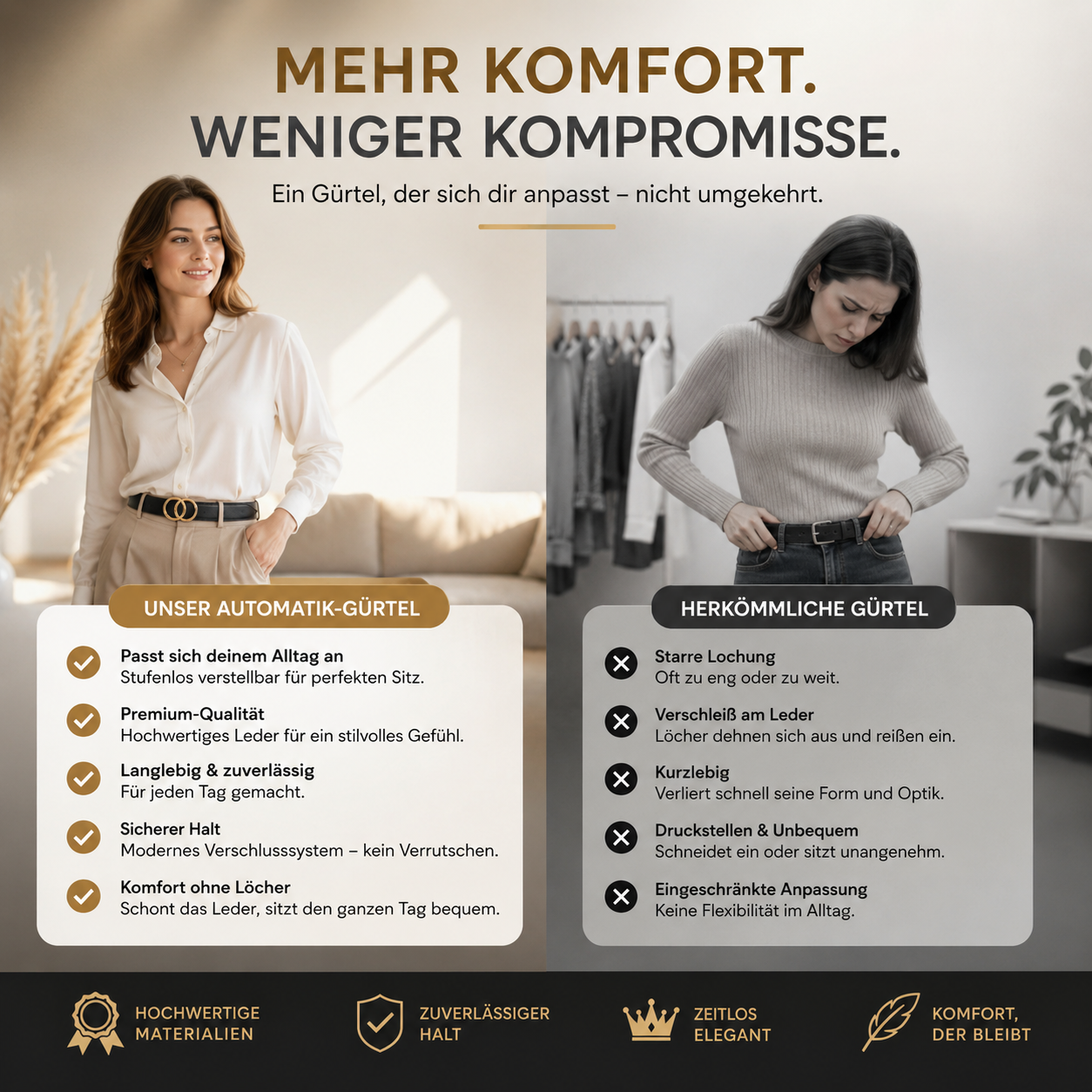 Highbuckle™ Damen Automatik Gürtel Leder Klickgürtel Ohne Löcher verstellbar