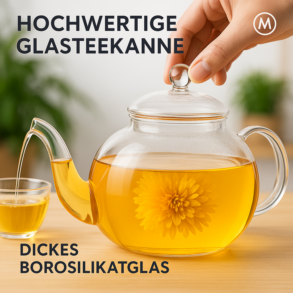 Glasteekanne 400 ml Borosilikat hitzebeständig mit Teesieb DE.