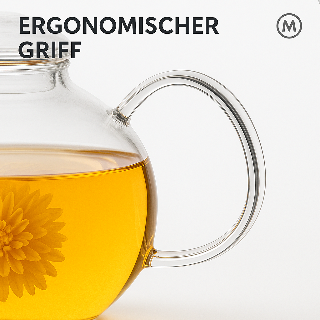 Glasteekanne 400 ml Borosilikat hitzebeständig mit Teesieb DE.