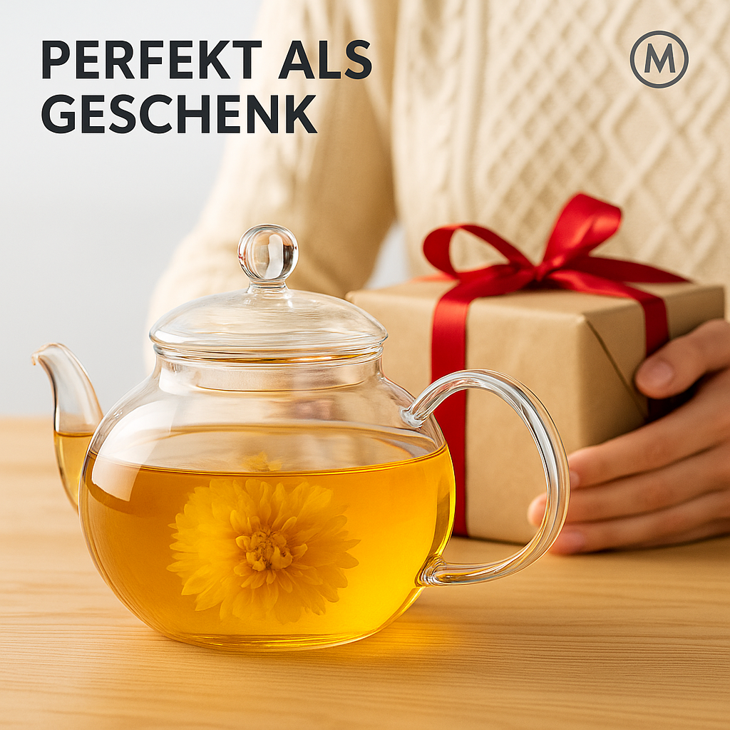 Glasteekanne 400 ml Borosilikat hitzebeständig mit Teesieb DE.