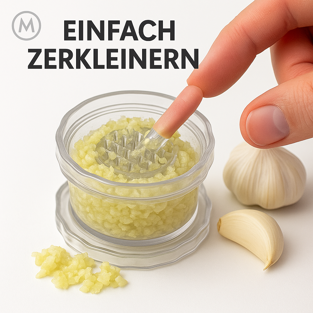 Knoblauchpresse Edelstahl manuell rutschfest ergonomisch langlebig DE.