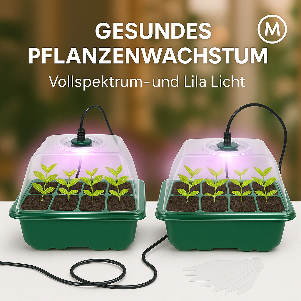 Anzuchtbox mit LED Pflanzenlicht 6 Zellen belüftet keimstark DE.