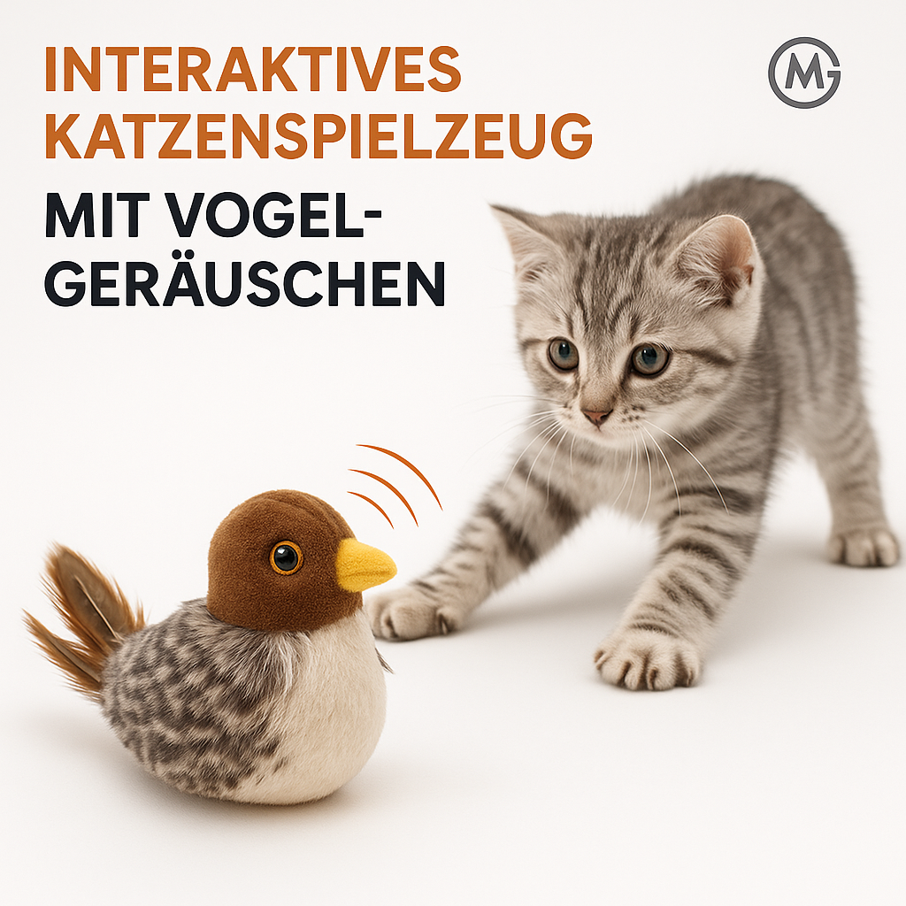 Elektrisches Vogel Katzenspielzeug Vogelgeräusche Federn DE.