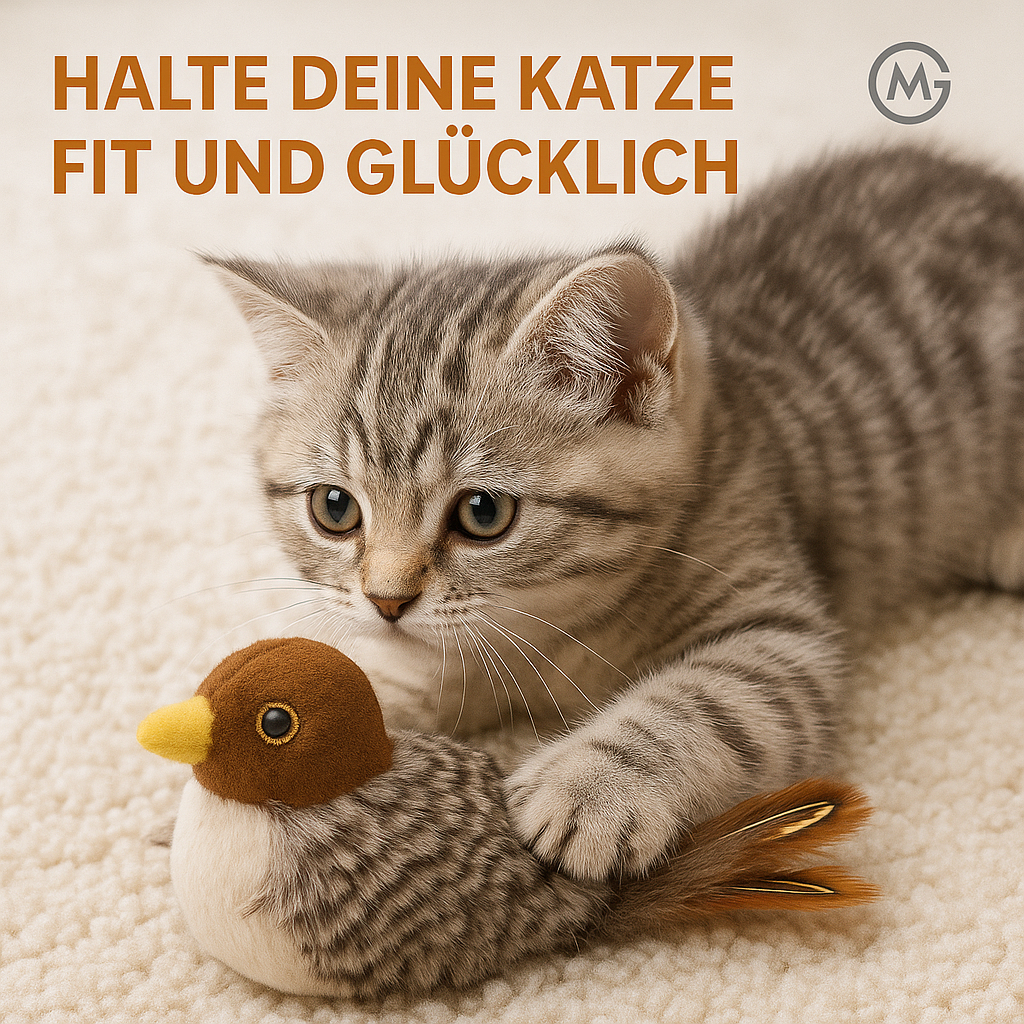 Elektrisches Vogel Katzenspielzeug Vogelgeräusche Federn DE.