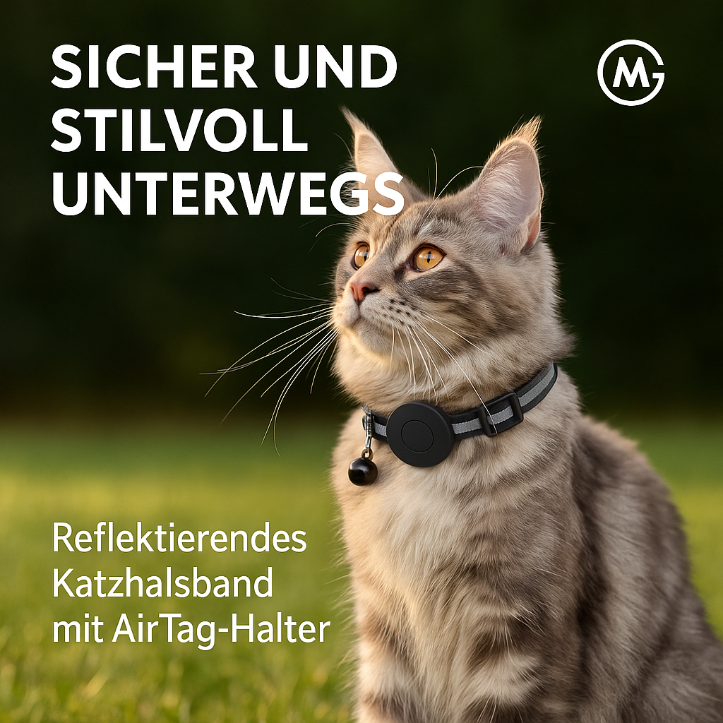 Katzenhalsband reflektierend mit AirTag-Halterung verstellbar DE.