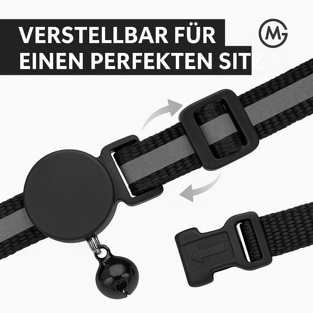 Katzenhalsband reflektierend mit AirTag-Halterung verstellbar DE.