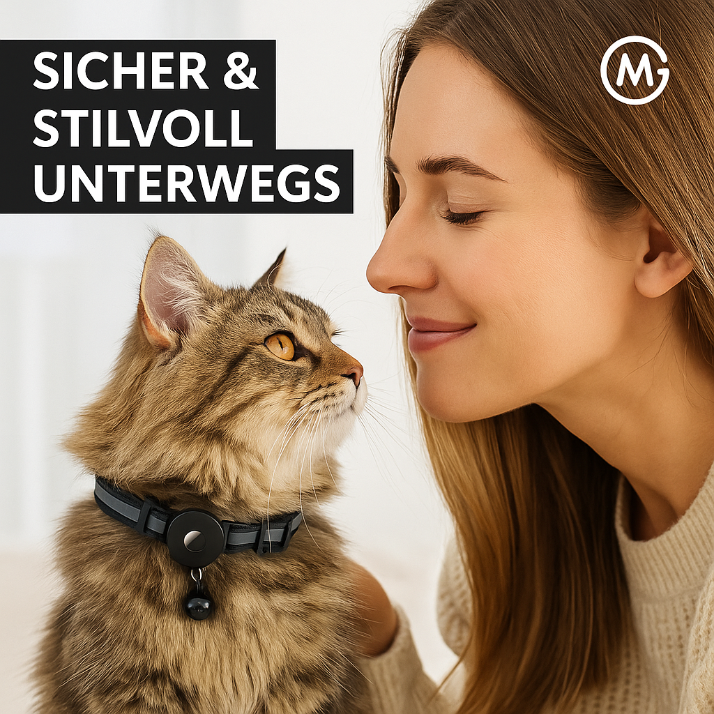 Katzenhalsband reflektierend mit AirTag-Halterung verstellbar DE.