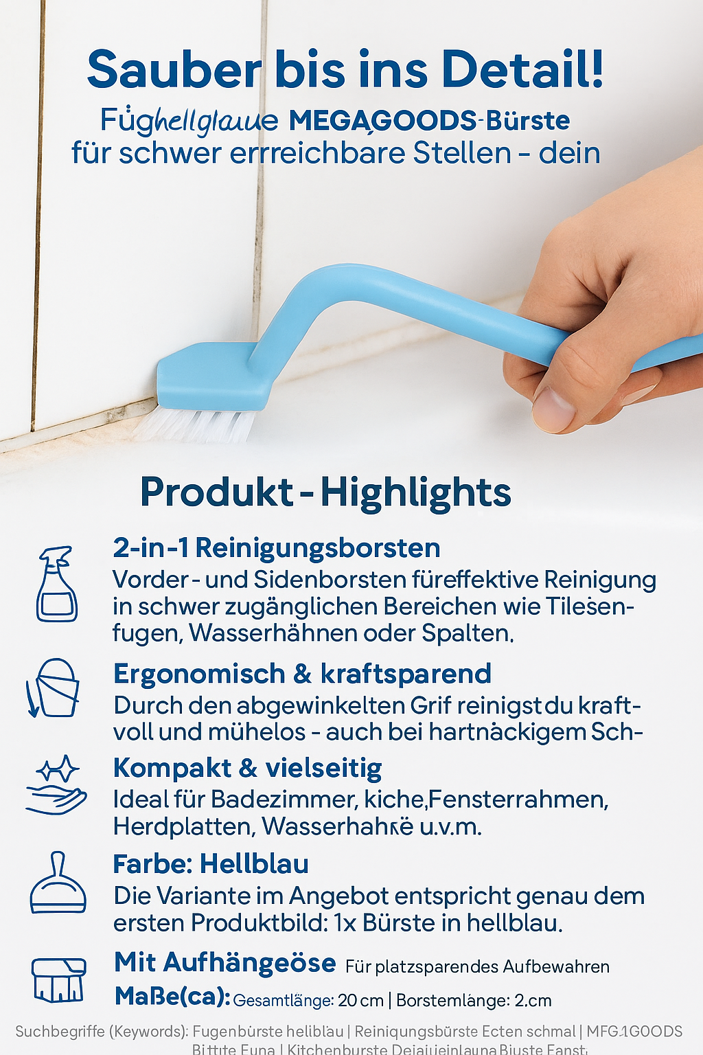 Toilettenbürste S-Form mit Griff für Ecken und Kanten DE.