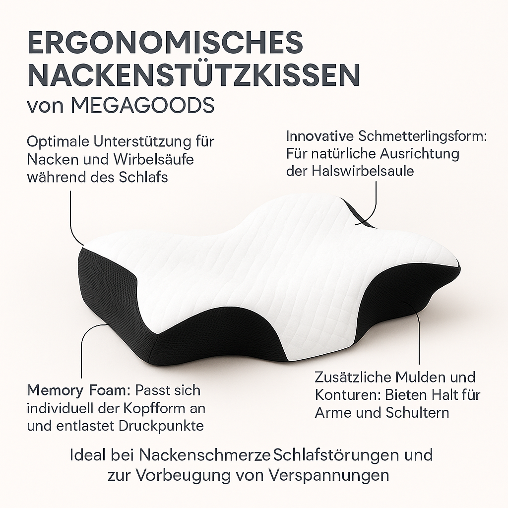 Memory Foam Nackenkissen ergonomisch orthopädisch für erholsamen Schlaf DE.