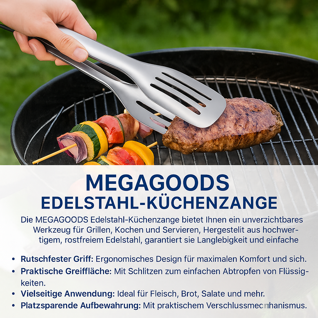 Rutschfeste Edelstahl-Grillzange 1 Stück für BBQ Küche DE.
