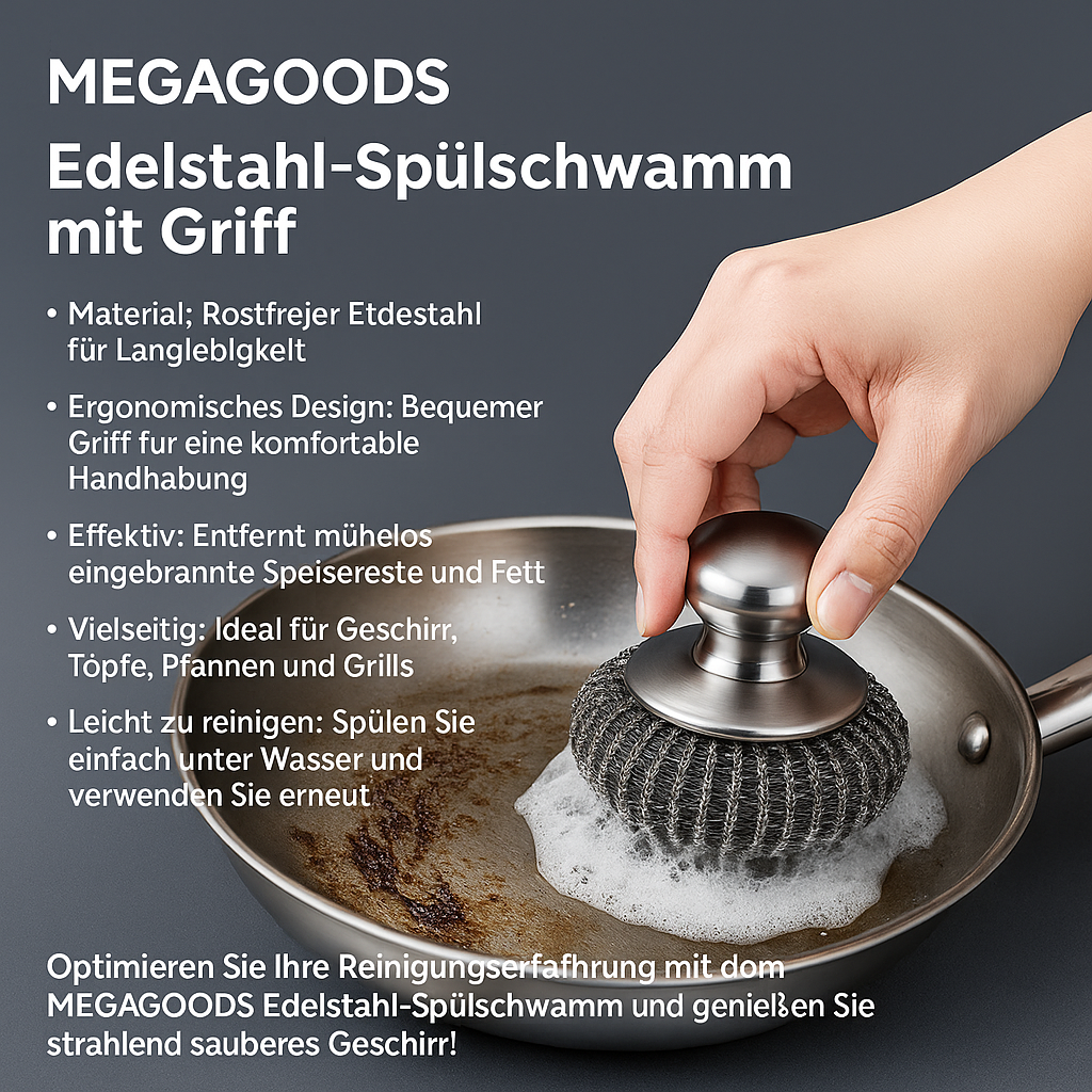 Stahlwolle Topfreiniger mit Griff für Töpfe Pfannen Grill DE.