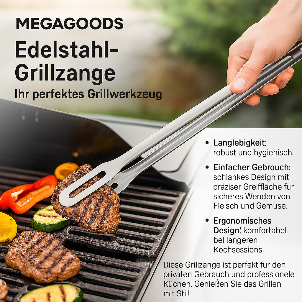 Grillzange Edelstahl 30 cm rutschfest hitzebeständig BBQ DE.
