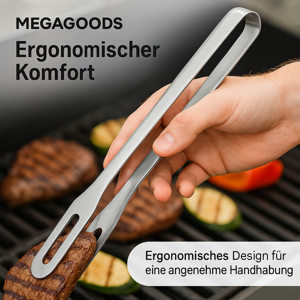 Grillzange Edelstahl 30 cm rutschfest hitzebeständig BBQ DE.