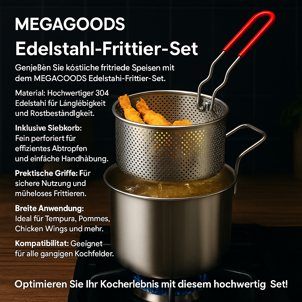 Frittierpfanne Edelstahl 304 mit Sieb für Tempura und Hähnchen DE.