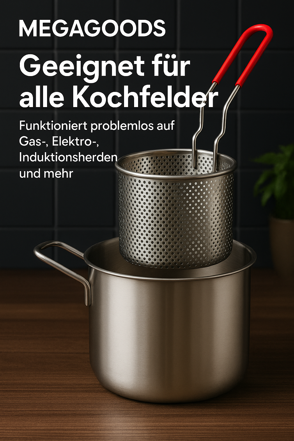 Frittierpfanne Edelstahl 304 mit Sieb für Tempura und Hähnchen DE.