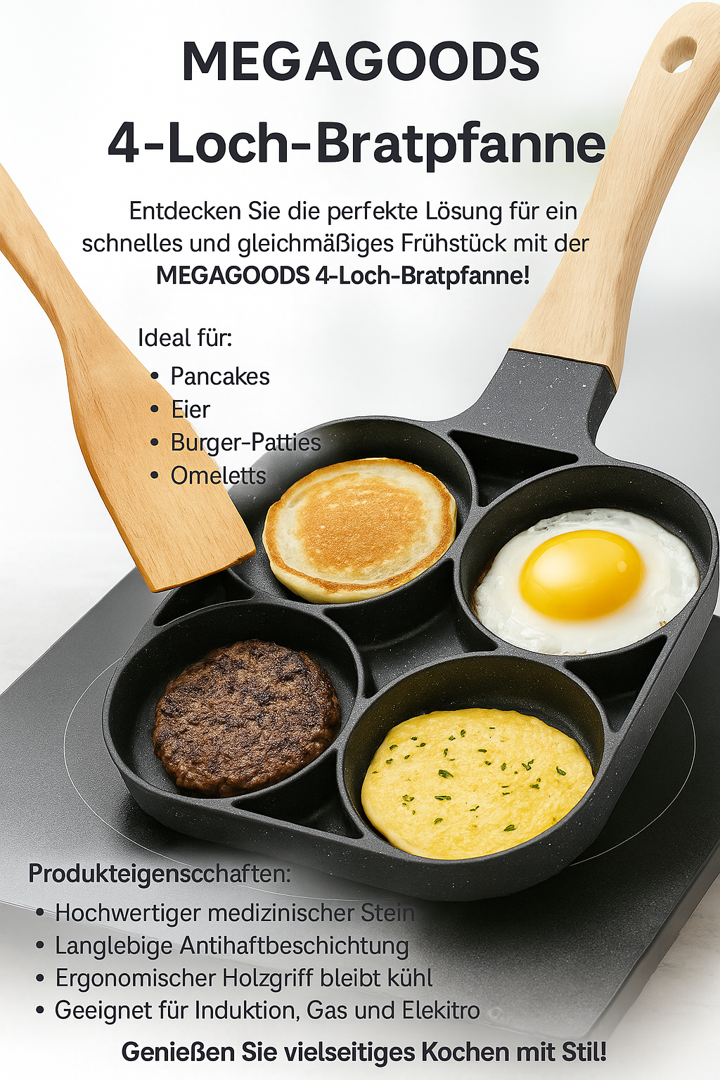 Pfannenwender-Set 4er Lochpfanne Antihaft für Eier Burger DE.