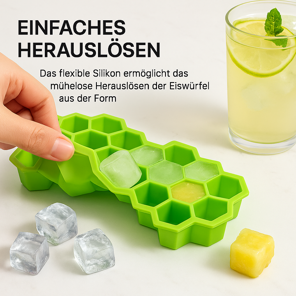 Eiswürfelform 37 Fächer Wabenform mit Deckel BPA-frei DE.