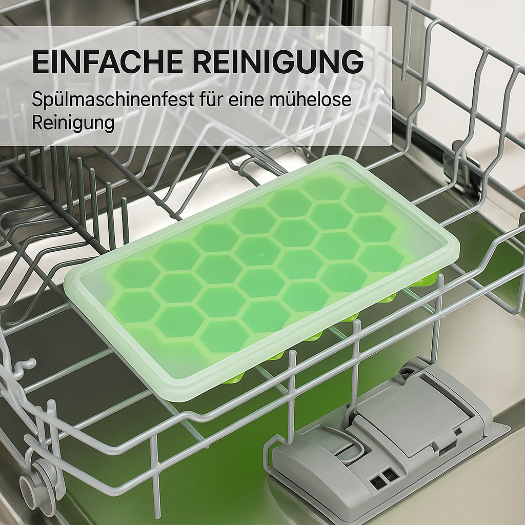 Eiswürfelform 37 Fächer Wabenform mit Deckel BPA-frei DE.