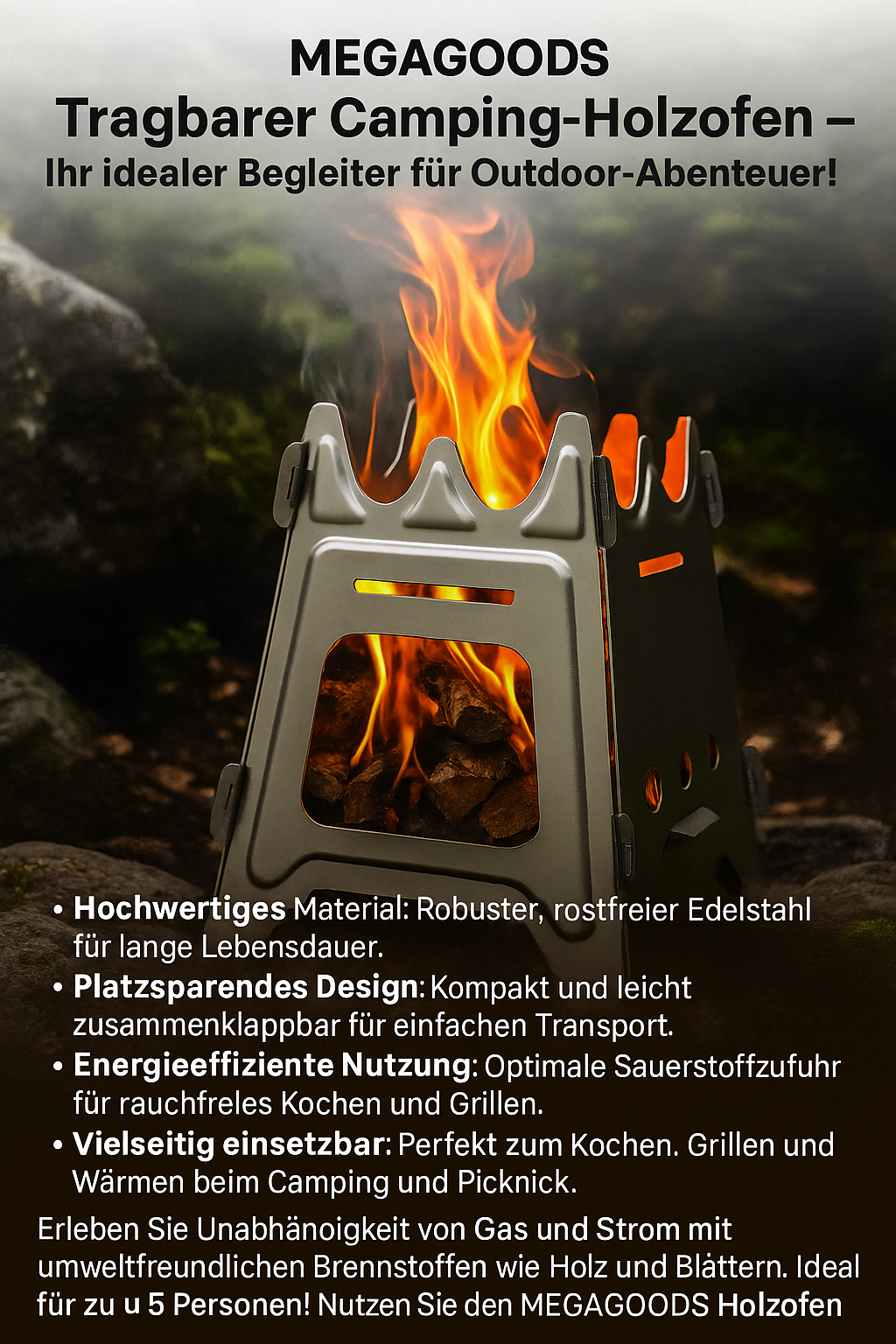 Tragbarer Camping-Ofen Edelstahl faltbar leicht für Outdoor DE.