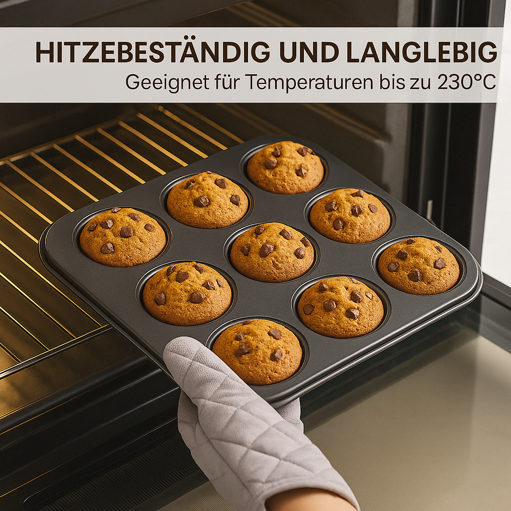 Muffinblech 12er antihaft quadratisch Karbonstahl Backform DE.