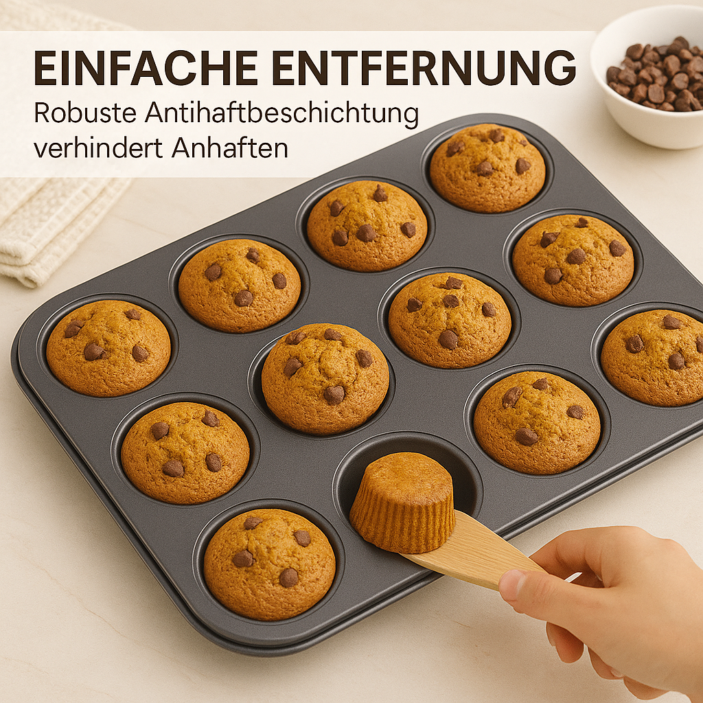 Muffinblech 12er antihaft quadratisch Karbonstahl Backform DE.