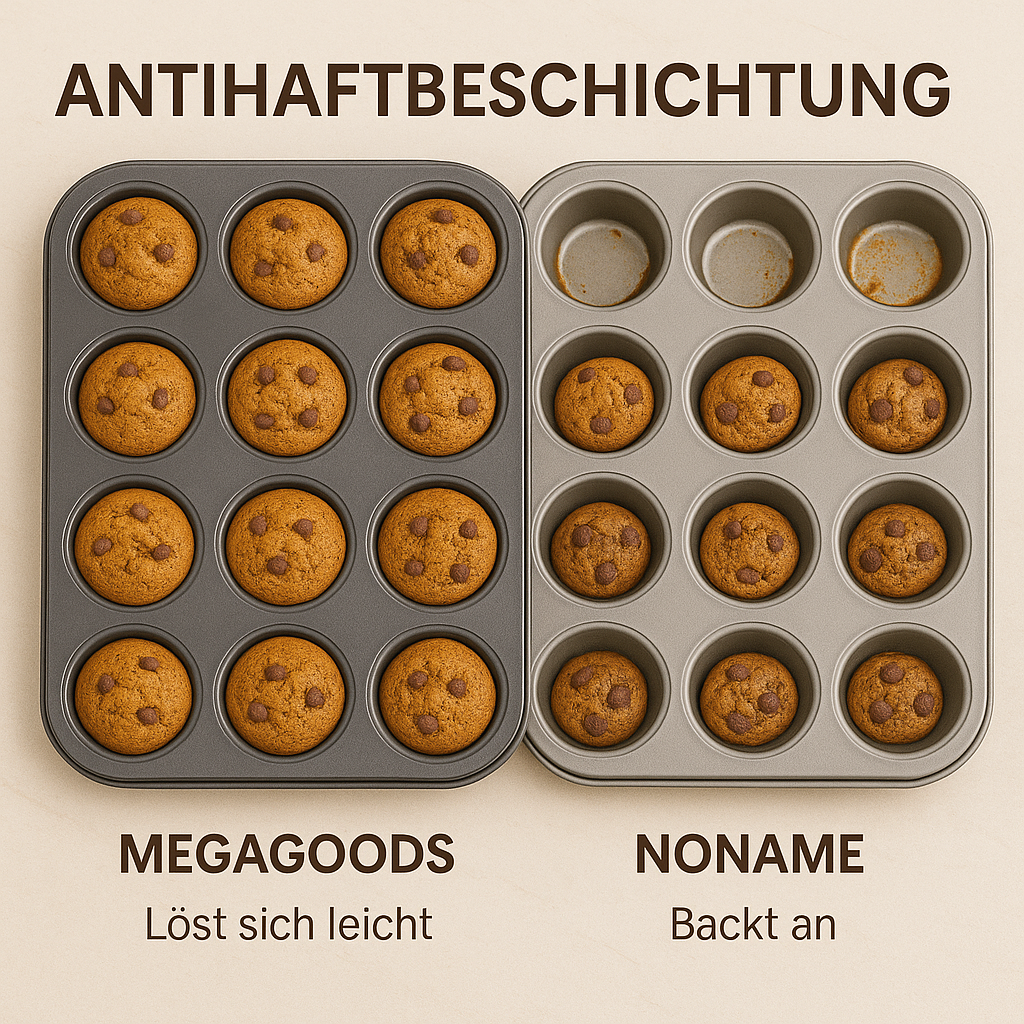 Muffinblech 12er antihaft quadratisch Karbonstahl Backform DE.