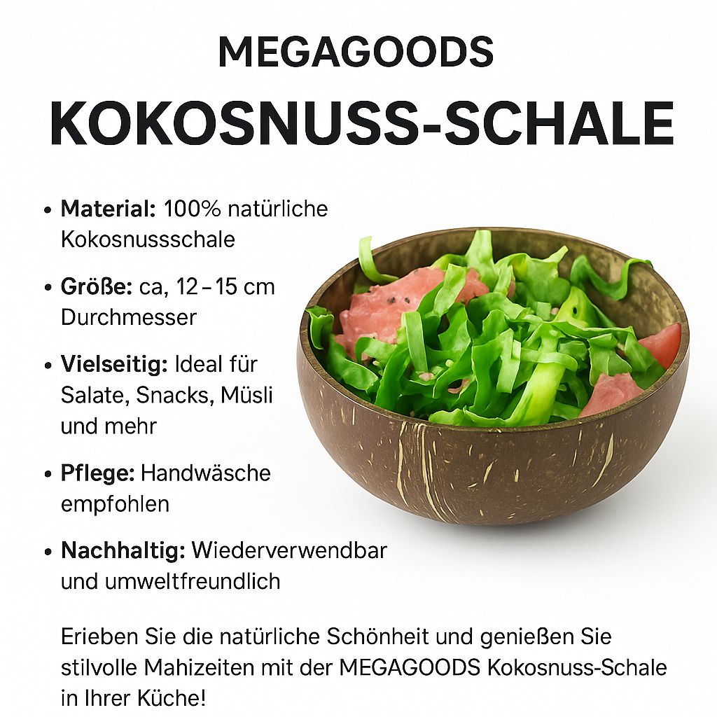 Kokosnuss Schale Naturholz für Müsli Salat Snack Party DE.