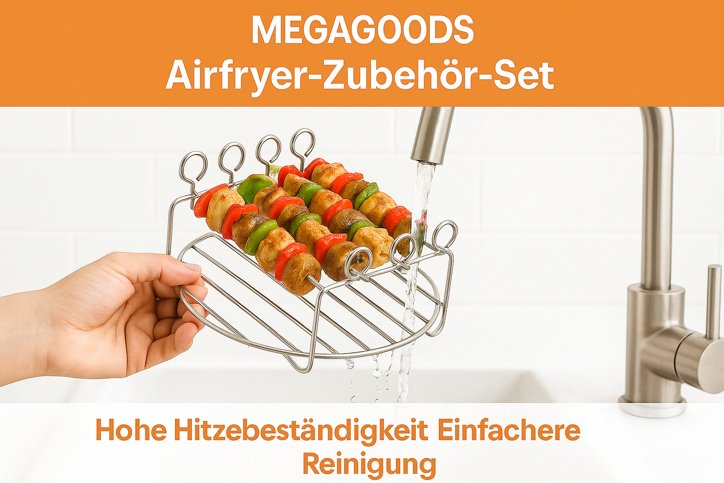 Airfryer Zubehör Set Edelstahl Grill Backform Spießhalter Dampfrost BBQ DE.