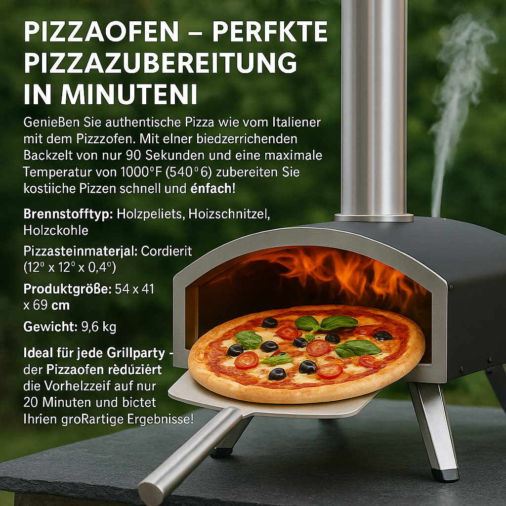 Outdoor Pizzaofen 12 Zoll Pellet Kohle, tragbar Edelstahl DE.