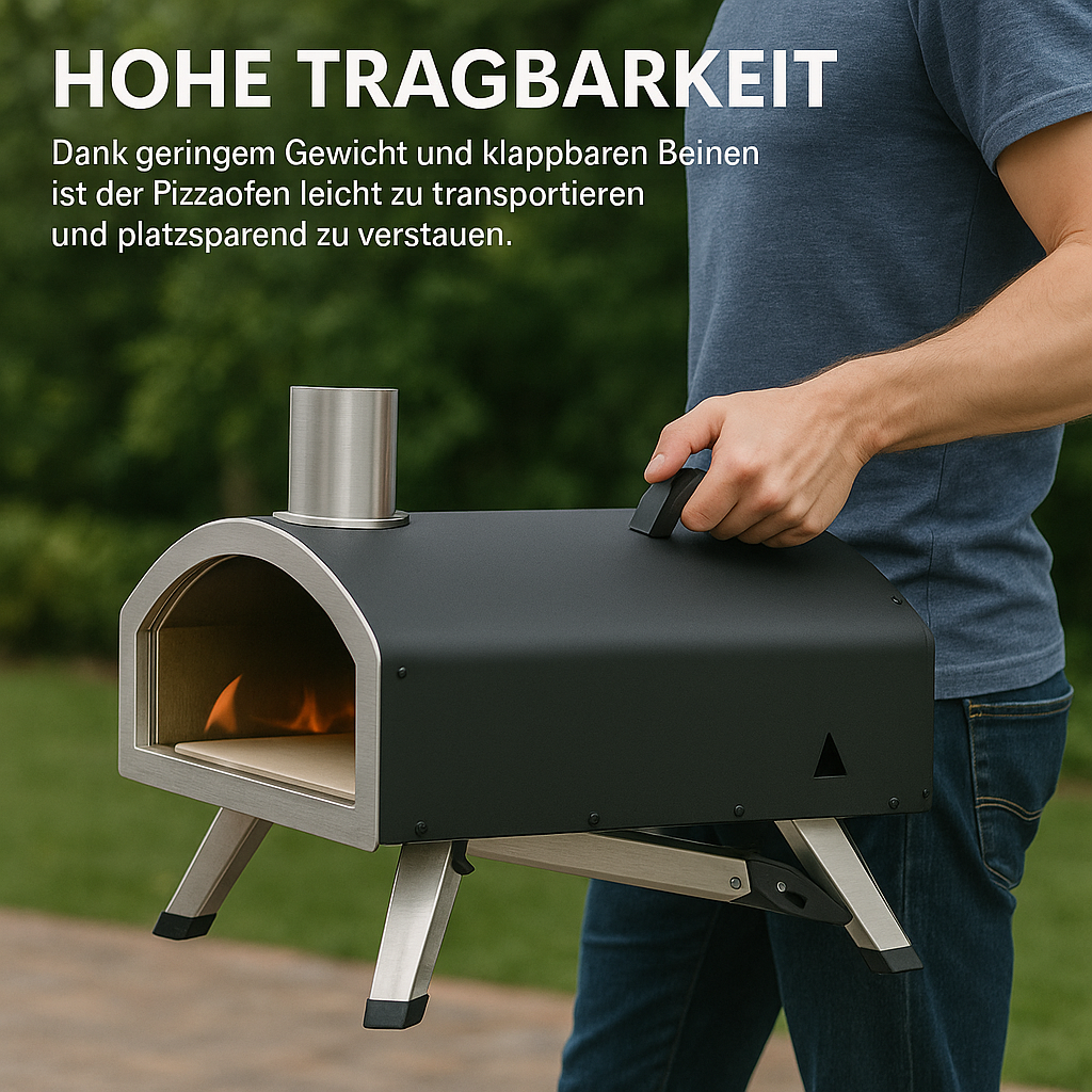 Outdoor Pizzaofen 12 Zoll Pellet Kohle, tragbar Edelstahl DE.