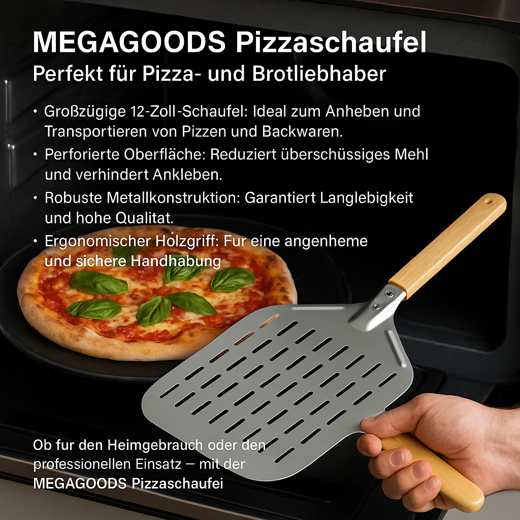 Pizzaschaufel 30 cm Metall Antihaft mit Holzgriff für Pizza Brot DE.