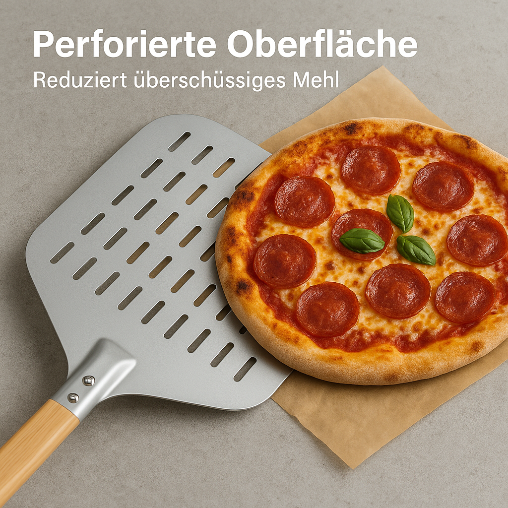 Pizzaschaufel 30 cm Metall Antihaft mit Holzgriff für Pizza Brot DE.