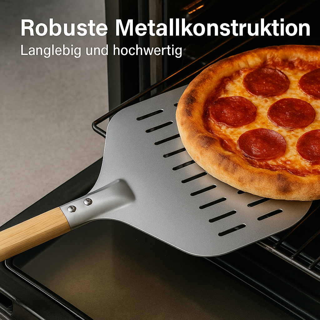 Pizzaschaufel 30 cm Metall Antihaft mit Holzgriff für Pizza Brot DE.