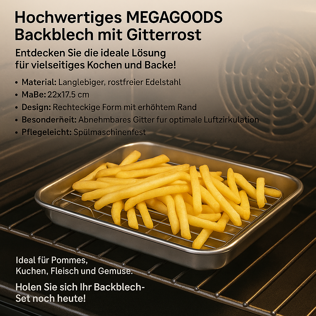 Edelstahl Backblech mit Rost für Kuchen BBQ Ofen Braten DE.