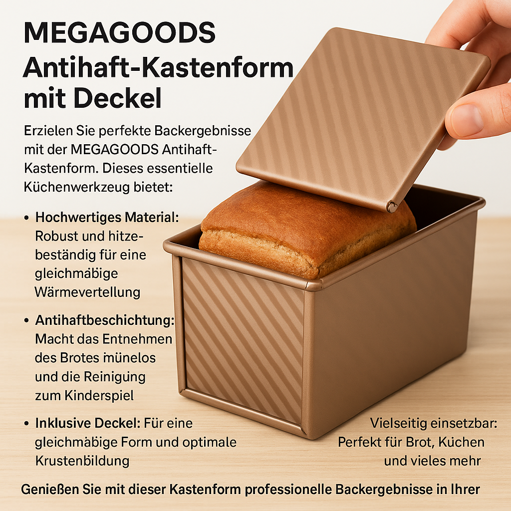 Kastenform mit Deckel antihaft für gleichmäßiges Brotbacken DE.