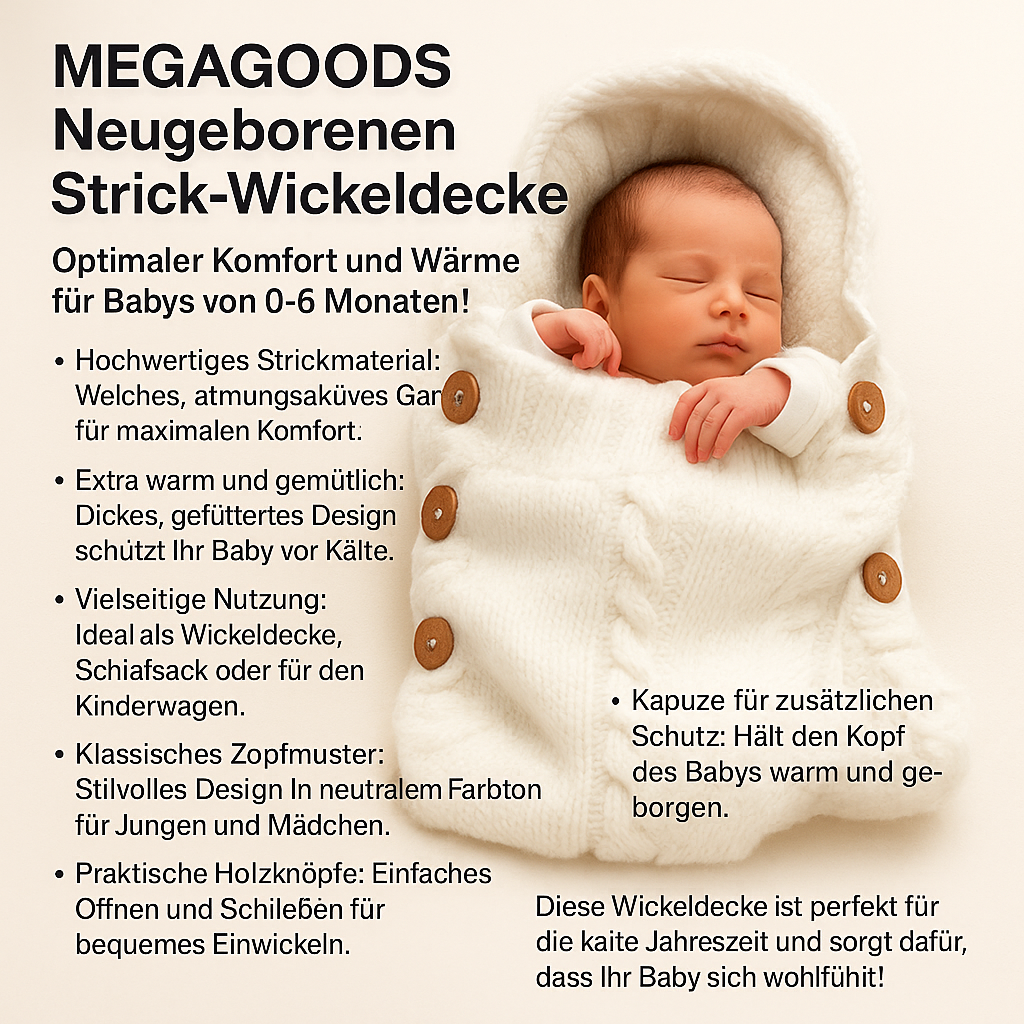 Baby Wickeldecke Neugeborene 0-6M weich warm Strickdecke DE.