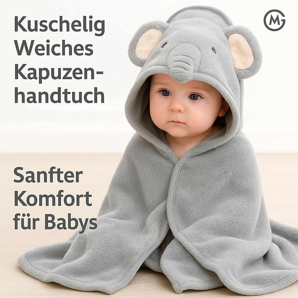Baby Kapuzenhandtuch weich mit Tiermotiv für Neugeborene DE.