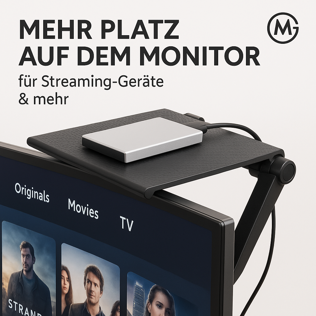 Bildschirm-Ablage für TV und Monitor, Router-Halterung, bohrfrei DE.