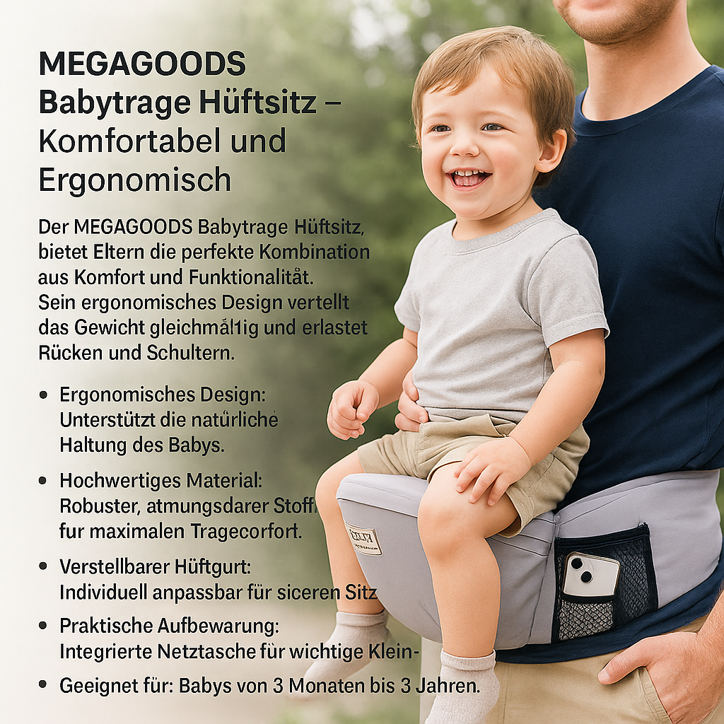 Babytrage Hüftsitz ergonomisch verstellbar für Kleinkinder DE.