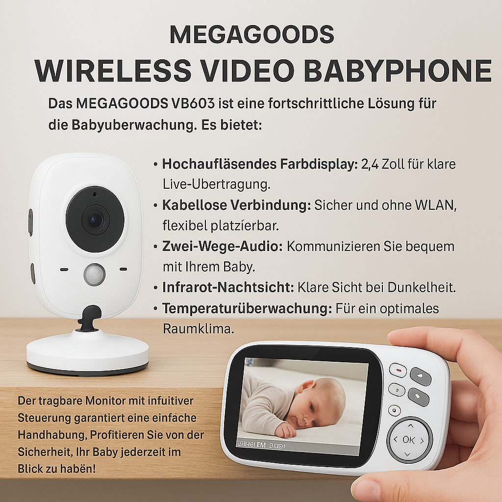 Babyphone mit Kamera 2,4 GHz LCD Display Nachtsicht DE.