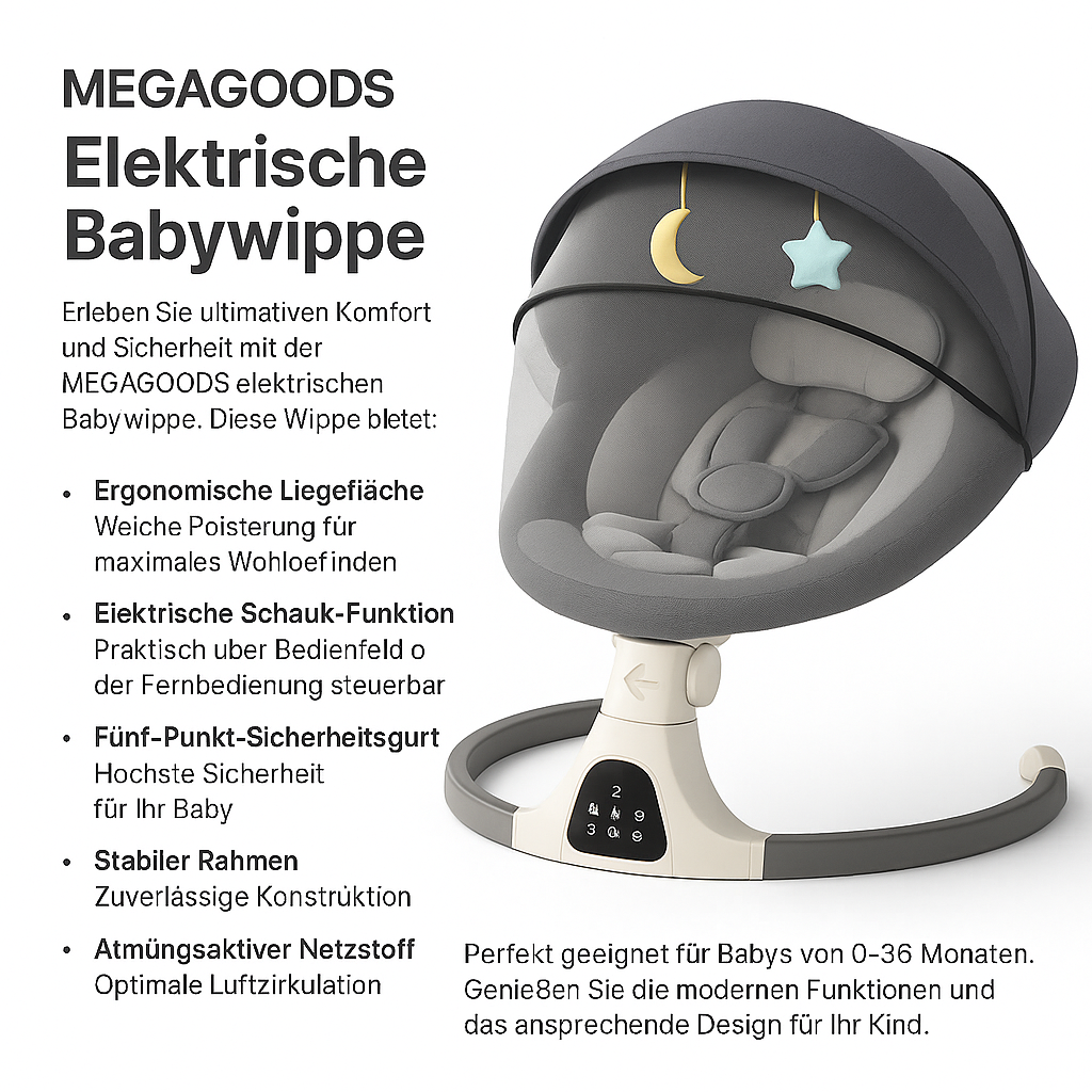 Elektrische Babywippe Luxus Schaukelstuhl mit Fernbedienung DE.
