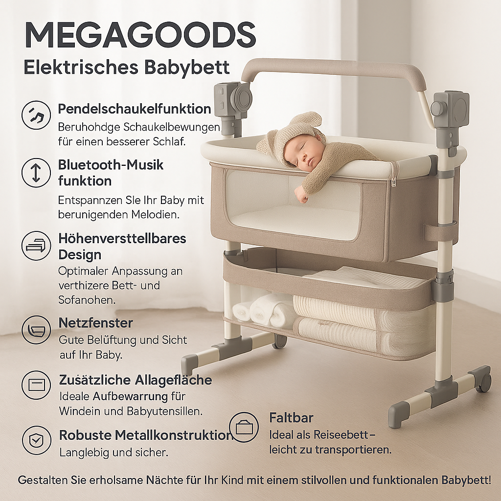 Elektrische Babywiege mit Bluetooth Musik Pendelschaukelfunktion DE.