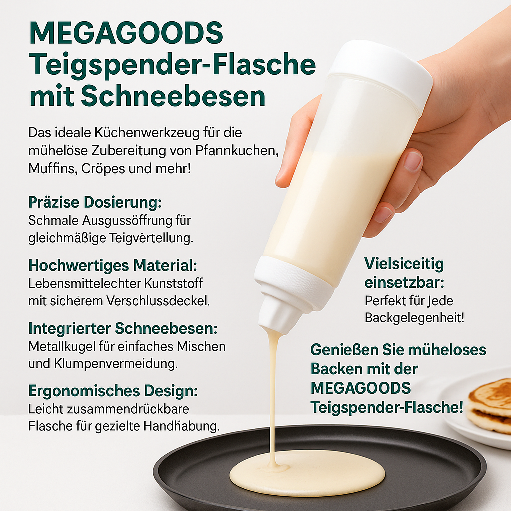 Pfannkuchenteig Flasche mit Mixerball für Backen Muffins Crepes DE.