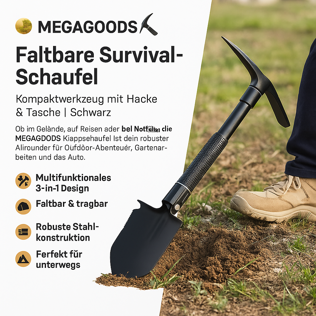 Multifunktionale Campingschaufel 3in1 mit Hacke und Pickel DE.